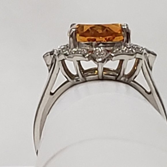 Natural Gaucha Citrine & White Zircon fancy halo ring in Plat/925 Sterling sz 8 - Picture 6 of 6